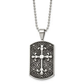 Stainless Steel Polished w/Black Enamel Cross Dog Tag 22in Necklace